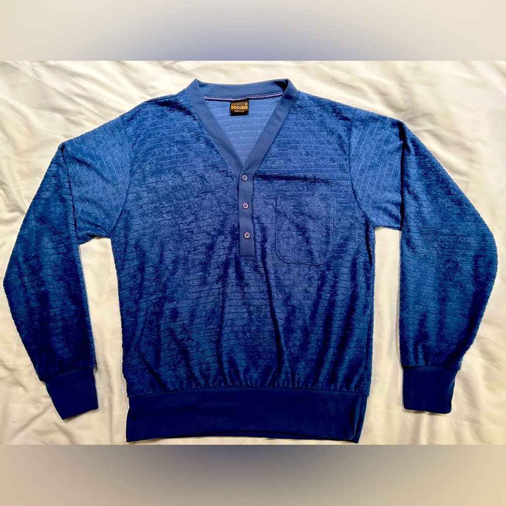 Vintage 70s Boodles CALIFORNIA TERRY CLOTH VELOUR HENLEY SHIRT Medium Textured